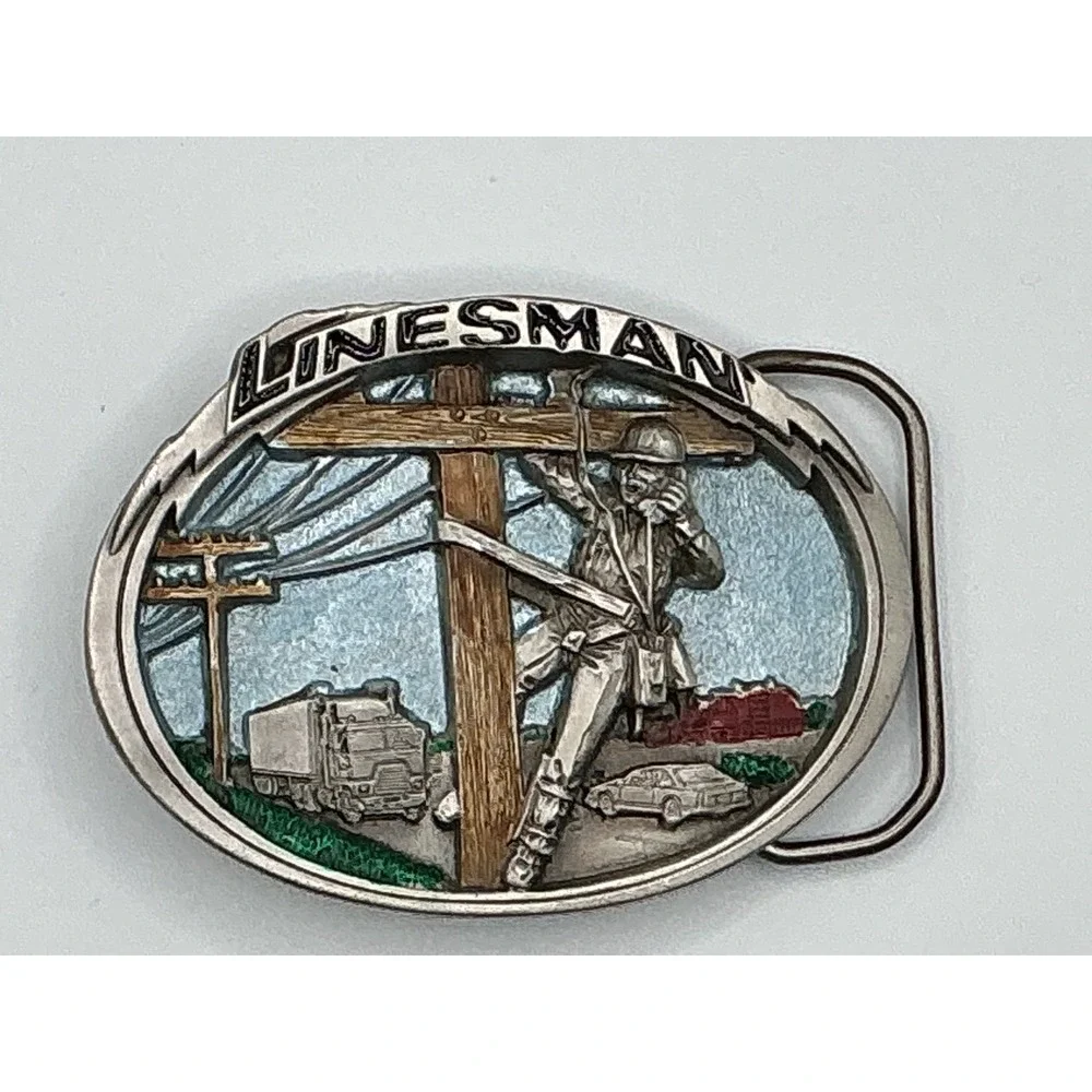 Vintage 1986 The Great American Buckle Co Linesman Pewter Belt Buckle 1809‎ Mens